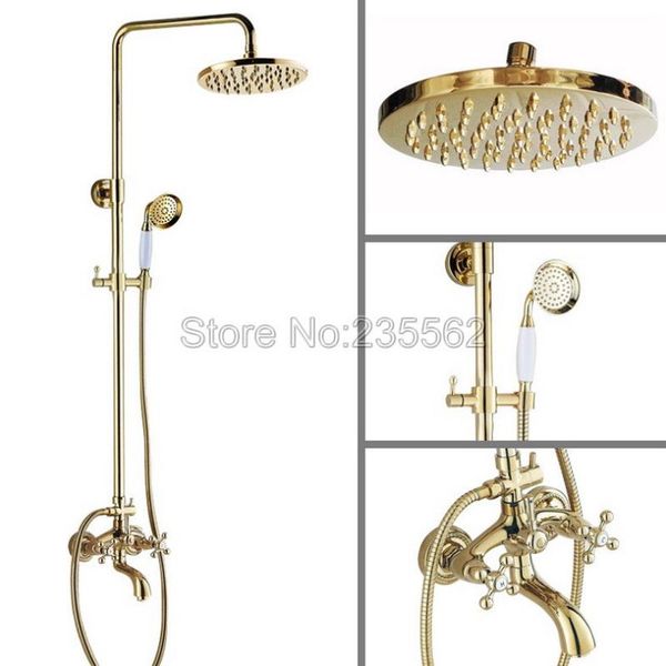 bathroom dual handle rain shower faucet golden brass wall mounted bathtub mixer tap with 8 inch head + hand spray lgf452 sets
bathroom dual handle rain shower faucet golden brass wall mounted bathtub mixer tap with 8 inch head + hand spray lgf452 sets