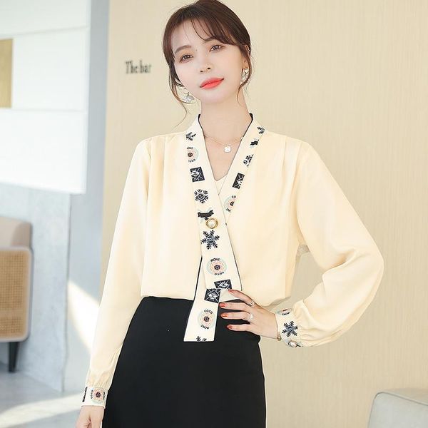 women's blouses & shirts 2021 spring and autumn v-neck shirt fashion bow pearl button versatile chiffon, White
women's blouses & shirts 2021 spring and autumn v-neck shirt fashion bow pearl button versatile chiffon, White