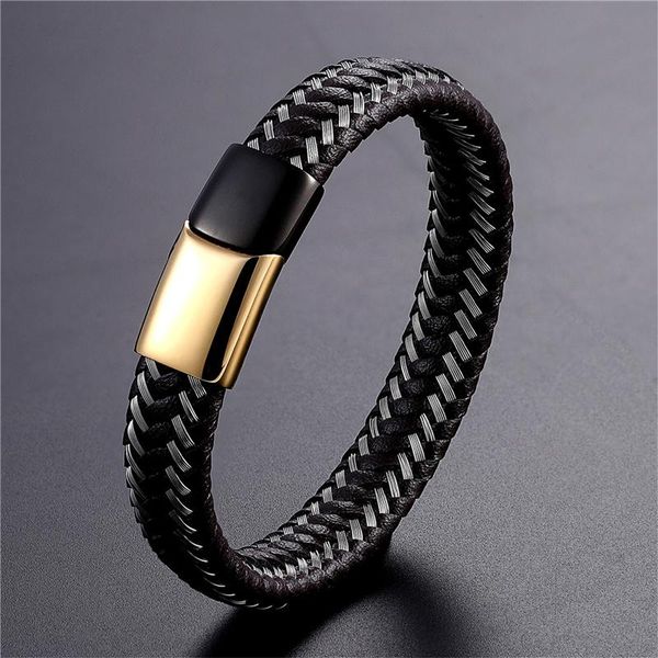 link, chain 2021 jewelry punk black braided geunine leather bracelet professional design stainless steel magnetic buckle bangles 19/21/23cm
link, chain 2021 jewelry punk black braided geunine leather bracelet professional design stainless steel magnetic buckle bangles 19/21/23cm