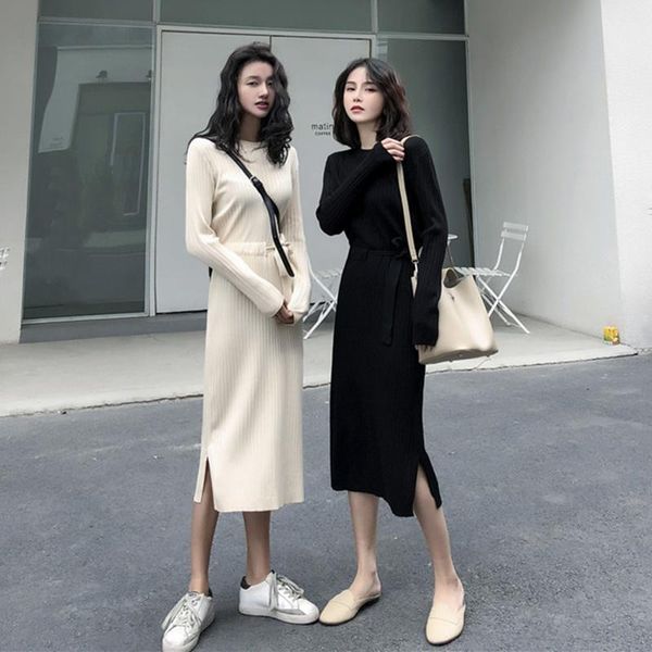 casual basic knitted sweater dress black autumn winter korean chic split long sleeve elegant all-match vintage robe femme dresses, Black;gray
casual basic knitted sweater dress black autumn winter korean chic split long sleeve elegant all-match vintage robe femme dresses, Black;gray