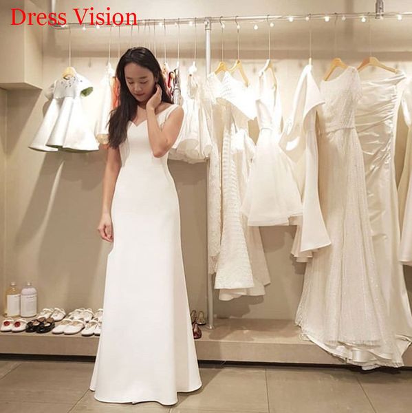 Simple Satin V-neck Sleeveless Wedding Dresses Vestidos De Novia Robe De Soire De Mariage Floor Length, White
Simple Satin V-neck Sleeveless Wedding Dresses Vestidos De Novia Robe De Soire De Mariage Floor Length, White