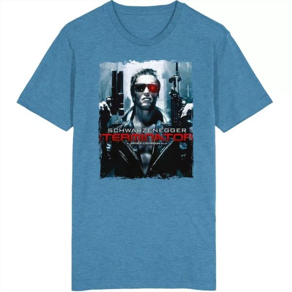 the terminator swarzenegger action movie fan t shirt, White;black 
the terminator swarzenegger action movie fan t shirt, White;black