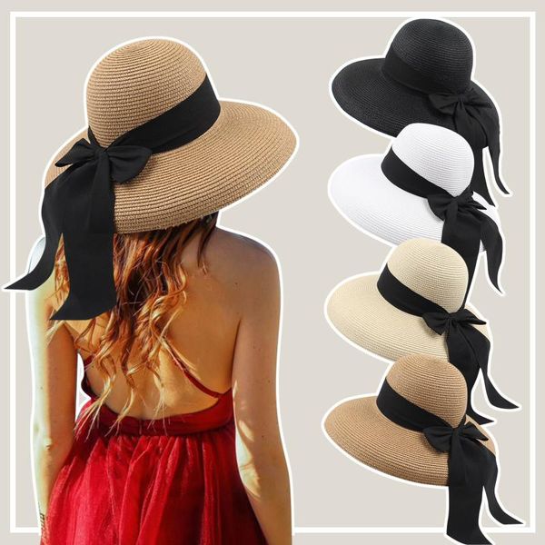 wide brim hats ladies summer large straw hat floppy sun cap bowknot beach foldable 2021 for women #t1g, Blue;gray
wide brim hats ladies summer large straw hat floppy sun cap bowknot beach foldable 2021 for women #t1g, Blue;gray