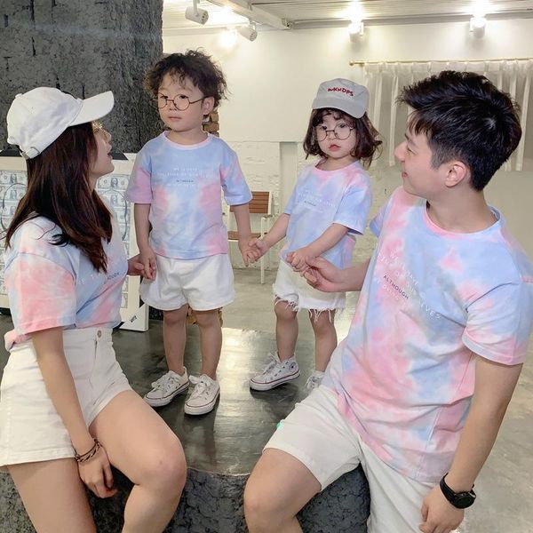 family matching outfits summer t-shirts cotton tie-dyed mom and daughter clothes dad son look1, Blue
family matching outfits summer t-shirts cotton tie-dyed mom and daughter clothes dad son look1, Blue