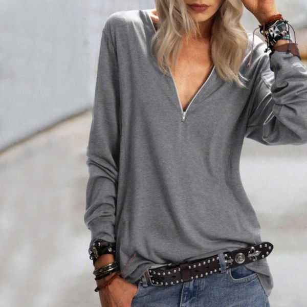women casual looes blouse zipper v-neck ladies solid color long sleeve shirt for autumn drop women's blouses & shirts, White
women casual looes blouse zipper v-neck ladies solid color long sleeve shirt for autumn drop women's blouses & shirts, White