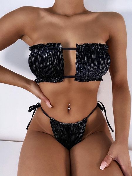 women's swimwear 2021 swimsuit ladies pleated hollow bikini female 2-piece set, White;black
women's swimwear 2021 swimsuit ladies pleated hollow bikini female 2-piece set, White;black