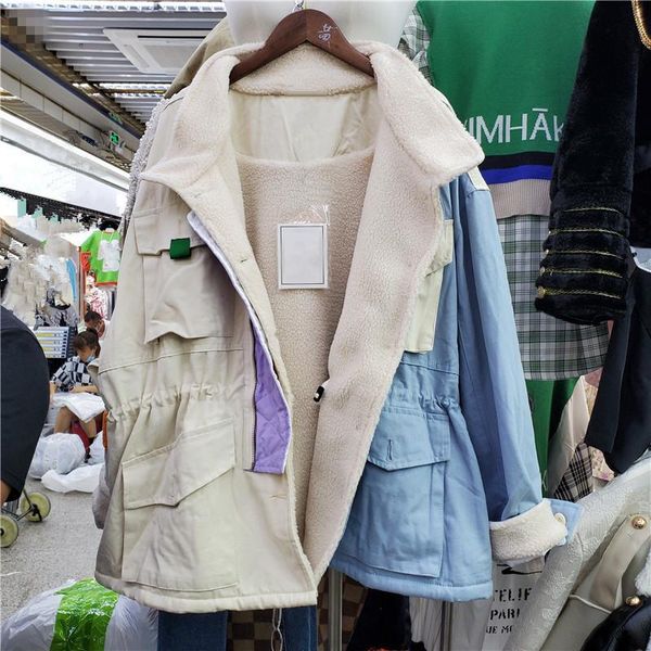 women's jackets korean color contrast patchwork women warm parkas winter drawstring waist big pocket long sleeve casual female coat abr, Black;brown
women's jackets korean color contrast patchwork women warm parkas winter drawstring waist big pocket long sleeve casual female coat abr, Black;brown