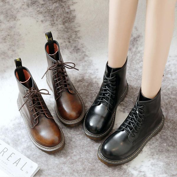 women genuine split leather boots non-slip motorcycle ankle booties lace-up vintage botas feminina, Black
women genuine split leather boots non-slip motorcycle ankle booties lace-up vintage botas feminina, Black