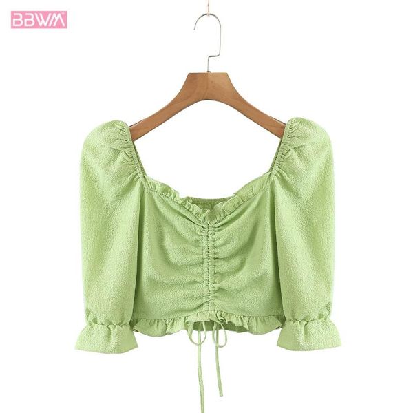 women's t-shirt vintage spring square collar puff sleeve navel shirt fashion fresh high waist leisure chic female, White
women's t-shirt vintage spring square collar puff sleeve navel shirt fashion fresh high waist leisure chic female, White