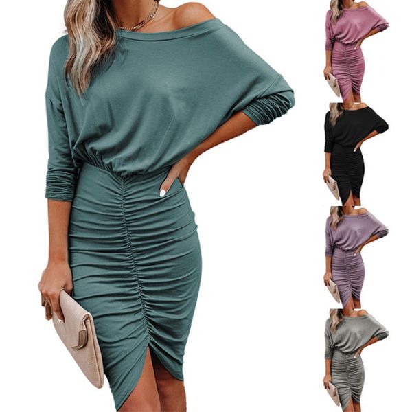 2021 autumn winter new women's long sleeved middle skirt solid color slant shoulder slim fit wrinkled hip wrap dress, White
2021 autumn winter new women's long sleeved middle skirt solid color slant shoulder slim fit wrinkled hip wrap dress, White