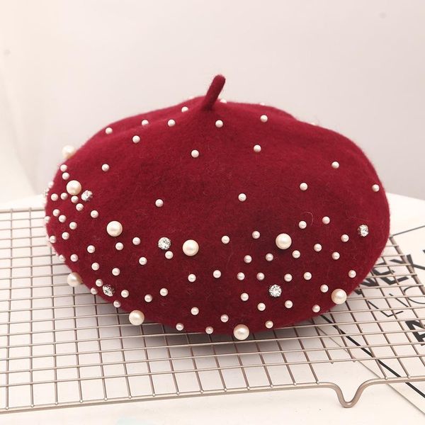 berets winter wool beret with rhinestone pearls beads female cap autumn spring hat solid color women, Blue;gray
berets winter wool beret with rhinestone pearls beads female cap autumn spring hat solid color women, Blue;gray
