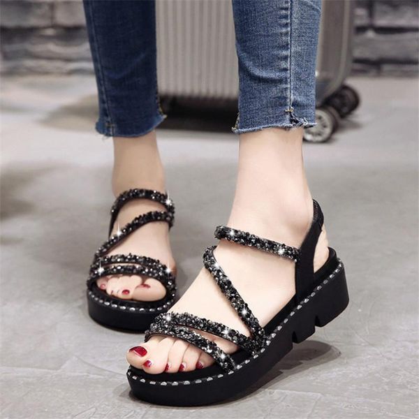 summer sandals female sequins muffin thick bottom non-slip open-toe front and rear mixing roman students, Black
summer sandals female sequins muffin thick bottom non-slip open-toe front and rear mixing roman students, Black