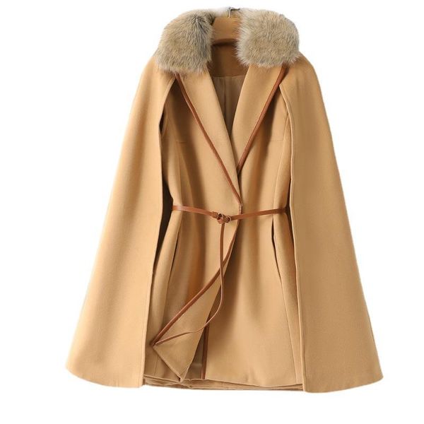 women's wool & blends women blend coat v neck with fur woolen jacket female autumn winter cape cloak jackets outerwear, Black
women's wool & blends women blend coat v neck with fur woolen jacket female autumn winter cape cloak jackets outerwear, Black
