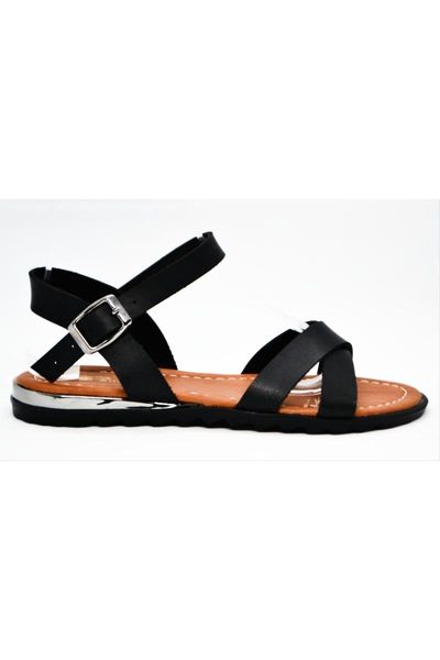 sandals women's cross band black skin
