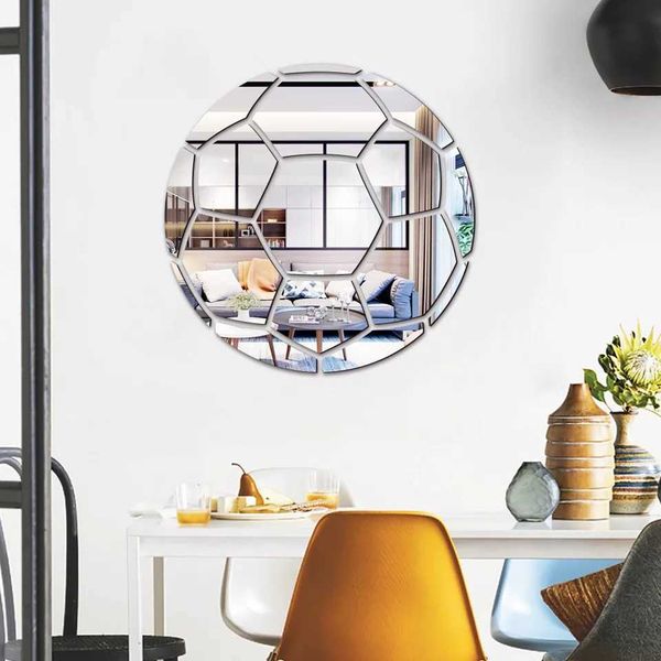 Football Wall Stickers Decorative Mirror Sticker DIY Soccer Home Decor GYM Sports Ball Games Self Adhesive Acrylic Mural Panel 210705