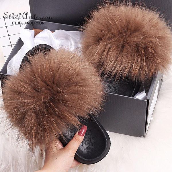 slippers women's fur real raccoon flip flops good quality plus flat sandals shoes, Black
slippers women's fur real raccoon flip flops good quality plus flat sandals shoes, Black