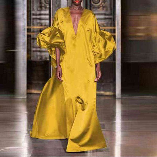 elegant ruffle sleeve satin long dress women fashion casual loose maxi dresses deep v neck solid lady party dress vestidos y1204, Black;gray
elegant ruffle sleeve satin long dress women fashion casual loose maxi dresses deep v neck solid lady party dress vestidos y1204, Black;gray