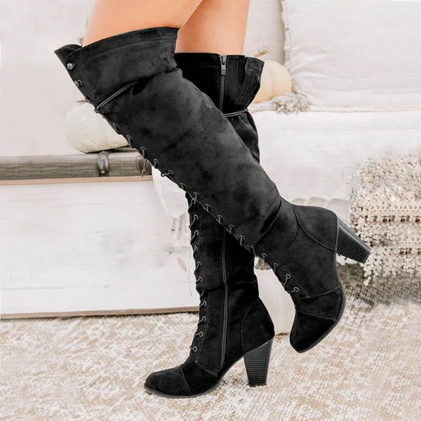 boots women's front lace up pointed middle high heel knee 2021 winter metal decorative solid color suede fashion, Black
boots women's front lace up pointed middle high heel knee 2021 winter metal decorative solid color suede fashion, Black