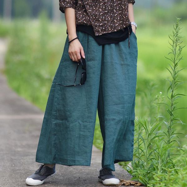 women's pants & capris johnature 2021 spring women wide leg elastic waist loose cotton linen pockets solid color vintage trouser, Black;white
women's pants & capris johnature 2021 spring women wide leg elastic waist loose cotton linen pockets solid color vintage trouser, Black;white