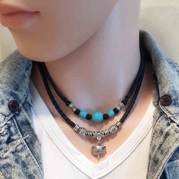 necklace multilayer turquoise personalized pendant fashion men's simple men, Black
necklace multilayer turquoise personalized pendant fashion men's simple men, Black