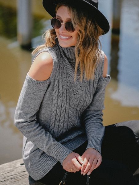 cold shoulder turtleneck cable knit sweater 32p5#, White
cold shoulder turtleneck cable knit sweater 32p5#, White