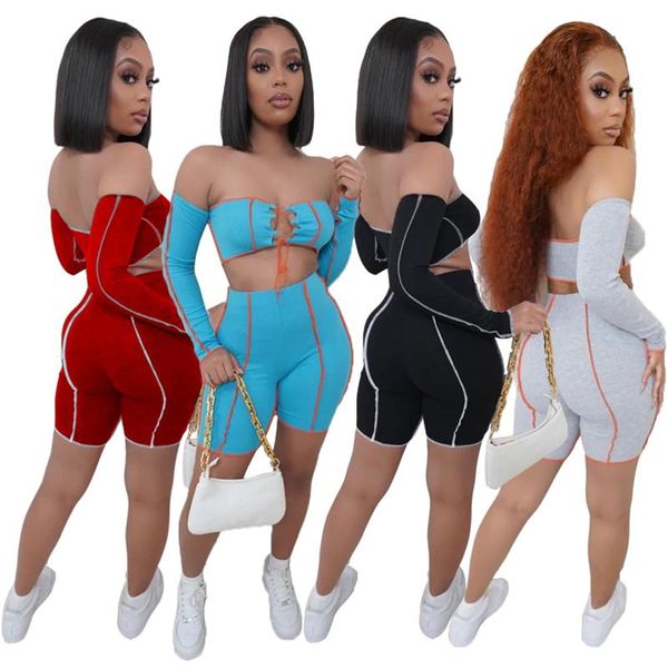 women's tracksuits casual off shoulder lace up bandage patchwork slim two piece set long sleeve crop and shorts fashion 2 outfits, Gray
women's tracksuits casual off shoulder lace up bandage patchwork slim two piece set long sleeve crop and shorts fashion 2 outfits, Gray