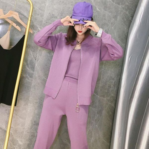 women's two piece pants autumn and winter knitting fashion sports casual zipper cardigan suspender trousers three set solid slim suit, White
women's two piece pants autumn and winter knitting fashion sports casual zipper cardigan suspender trousers three set solid slim suit, White