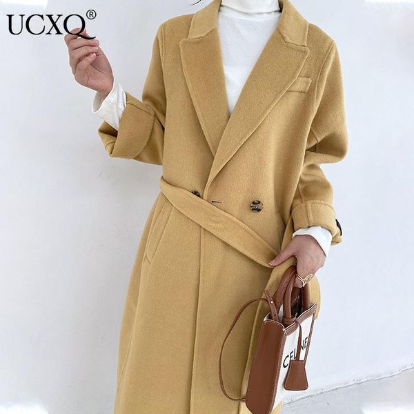 women's wool & blends ucxq woman woolen coat yellow solid double breasted with sashes long sleeve lapel loose casual 2021 autumn fashio, Black
women's wool & blends ucxq woman woolen coat yellow solid double breasted with sashes long sleeve lapel loose casual 2021 autumn fashio, Black