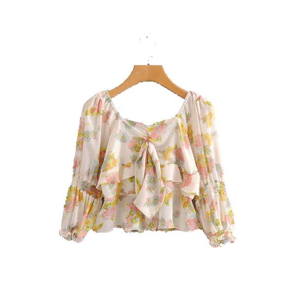 women's blouses & shirts 2021 womem fashion printed ruffles square collar long lantern sleeve vintage female blusas chic, White
women's blouses & shirts 2021 womem fashion printed ruffles square collar long lantern sleeve vintage female blusas chic, White