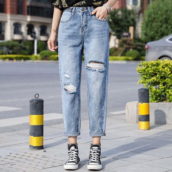 women's jeans korean slim fit ankle-length denim pants ladies hole plus size trousers women high waisted ripped hollow out, Blue
women's jeans korean slim fit ankle-length denim pants ladies hole plus size trousers women high waisted ripped hollow out, Blue