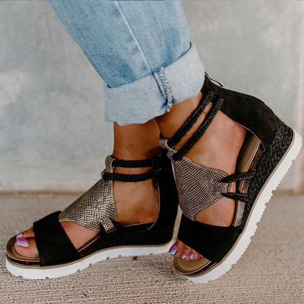 women sandals zipper wedges shoes for platform plus size leopard summer heels chaussure femme y0714, Black
women sandals zipper wedges shoes for platform plus size leopard summer heels chaussure femme y0714, Black