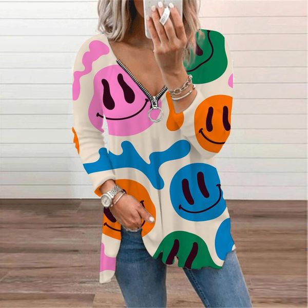 women's t-shirt 2021 autumn cute print oversized v-neck zipper women vintage loose casual elegantes long sleeve female clothes, White
women's t-shirt 2021 autumn cute print oversized v-neck zipper women vintage loose casual elegantes long sleeve female clothes, White
