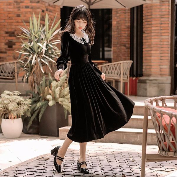 casual dresses 2021 fashion women's retro slim waist velvet doll collar black dress, Black;gray
casual dresses 2021 fashion women's retro slim waist velvet doll collar black dress, Black;gray
