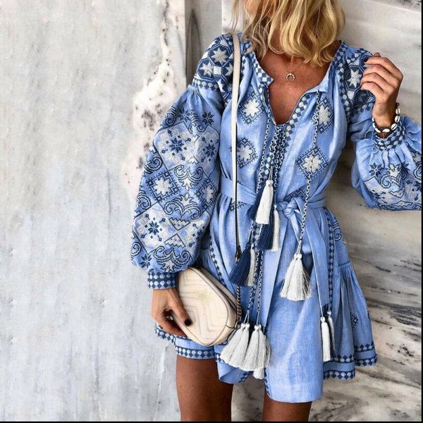 women floral dress summer boho long sleeve v neck tassel sweet mini ethnic holiday style beach dresses, Black;gray
women floral dress summer boho long sleeve v neck tassel sweet mini ethnic holiday style beach dresses, Black;gray