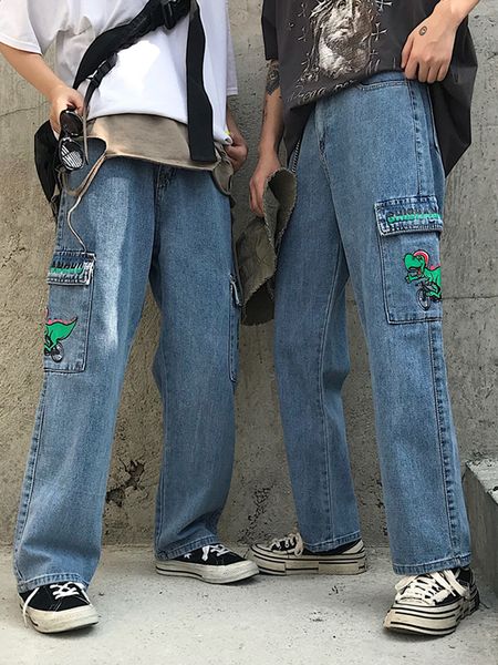harajuku boyfriend jeans for women cartoon dinosaur jeans loose high waist denim trousers big pocket overalls female pants, Blue
harajuku boyfriend jeans for women cartoon dinosaur jeans loose high waist denim trousers big pocket overalls female pants, Blue