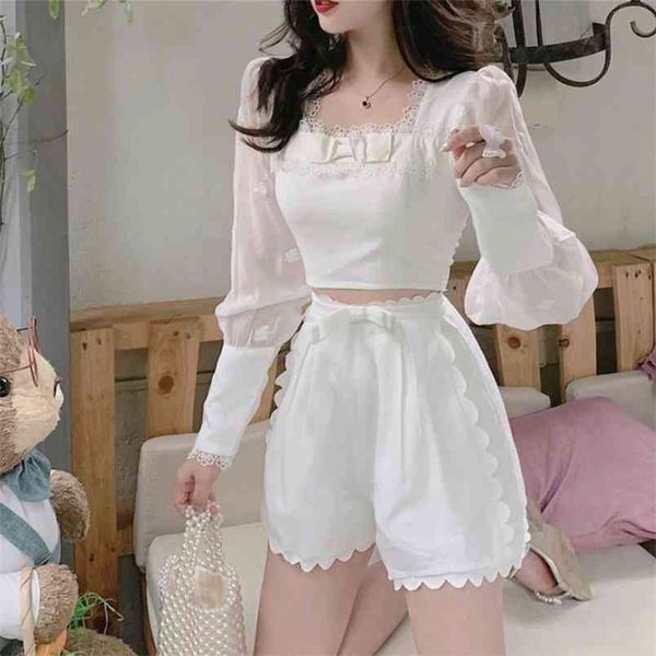 2 piece set women square collar with lace puff sleeve short + high waist bow shorts sweet fashion suits 210519, White
2 piece set women square collar with lace puff sleeve short + high waist bow shorts sweet fashion suits 210519, White