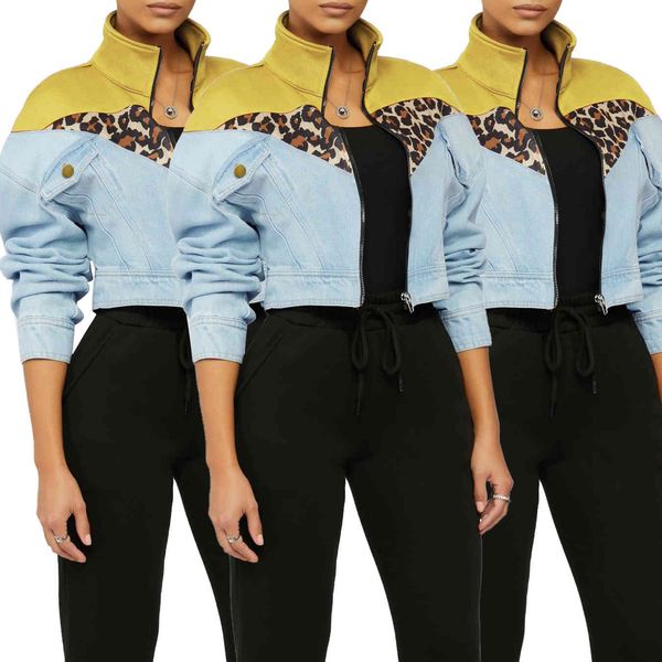 unique leopard patchwork women streetwear denim jackets arrivals stand collar zipper lady's button short coats 2021 spring, Black;brown
unique leopard patchwork women streetwear denim jackets arrivals stand collar zipper lady's button short coats 2021 spring, Black;brown