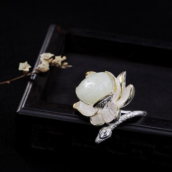 cluster rings s925 sterling silver jade ring for women lotus flower opening beautiful gem shape female jewelry, Golden;silver
cluster rings s925 sterling silver jade ring for women lotus flower opening beautiful gem shape female jewelry, Golden;silver