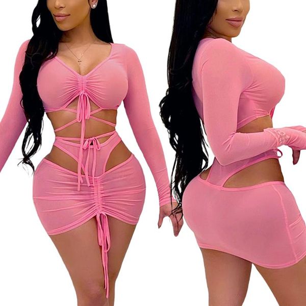 women's swimwear two-piece drawstring lace up women long sleeves crop pencil skirt adjustable bandage style summer cover-ups, White;black
women's swimwear two-piece drawstring lace up women long sleeves crop pencil skirt adjustable bandage style summer cover-ups, White;black