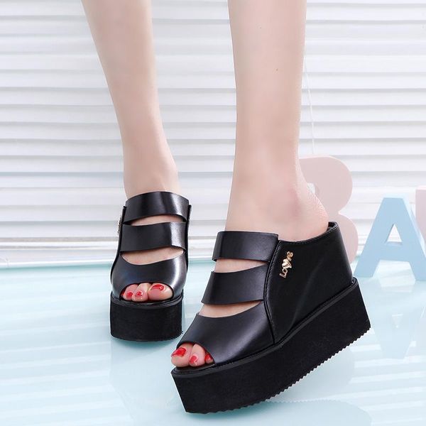 women's shoes 2021 summer slope with platform heel sandals thick-soled fish mouth beach shoe slippers, Black
women's shoes 2021 summer slope with platform heel sandals thick-soled fish mouth beach shoe slippers, Black
