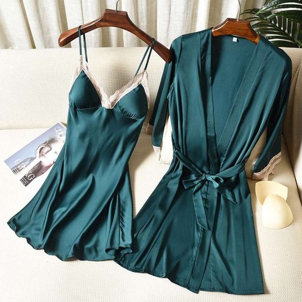 green women robe set satin silky 2pcs sleepwear lace kimono gown casual nighty&robe v-neck sleep summer homewear women's ffmn, Black;red
green women robe set satin silky 2pcs sleepwear lace kimono gown casual nighty&robe v-neck sleep summer homewear women's ffmn, Black;red