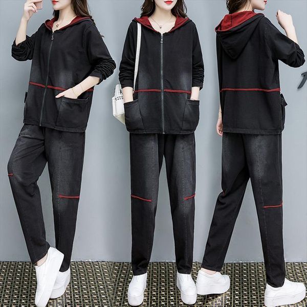 spring fashion plus size womens tracksuits loose hooded denim jeans female vintage large two piece sets, Gray
spring fashion plus size womens tracksuits loose hooded denim jeans female vintage large two piece sets, Gray