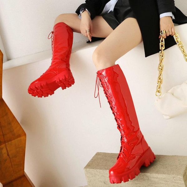 boots patent leather lace-up knee high autumn winter women platform square low heel motorcycle big size 41 42 43, Black
boots patent leather lace-up knee high autumn winter women platform square low heel motorcycle big size 41 42 43, Black
