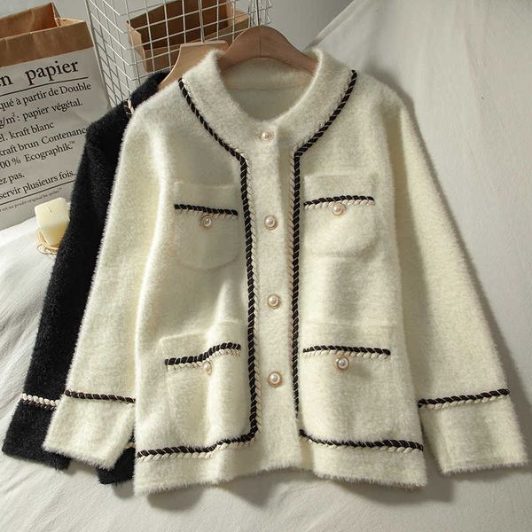 sweaters&jumpers loose temperament o neck full sleeve black white contrast knitted cardigan jacket elegant casual retro chic 210610
sweaters&jumpers loose temperament o neck full sleeve black white contrast knitted cardigan jacket elegant casual retro chic 210610