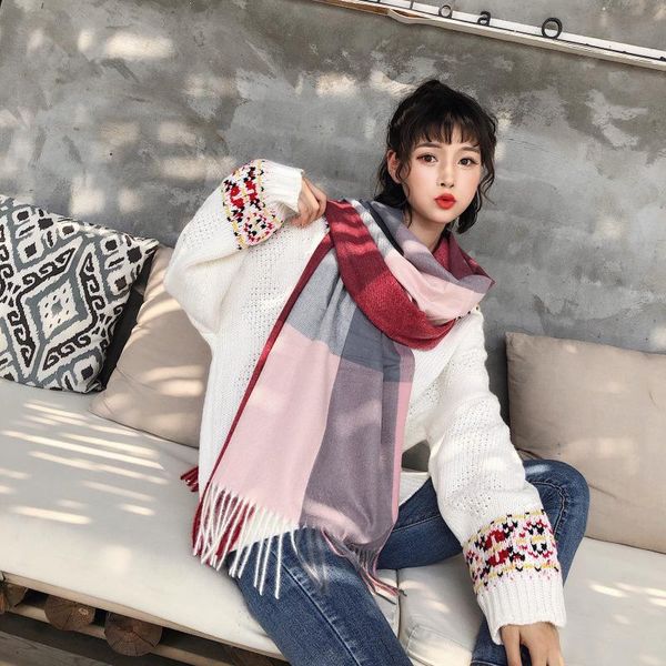 imitation cashmere scarf female autumn and winter korean student knit shawl long british style soft girl plaid warm wraps scarves, Blue;gray
imitation cashmere scarf female autumn and winter korean student knit shawl long british style soft girl plaid warm wraps scarves, Blue;gray