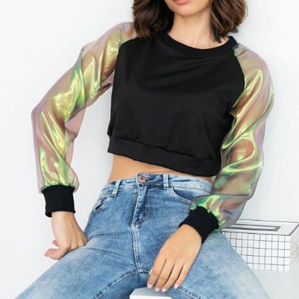 women's t-shirt laser long seeve shirt women patchwork summer ladies tee short female loose casual, White
women's t-shirt laser long seeve shirt women patchwork summer ladies tee short female loose casual, White