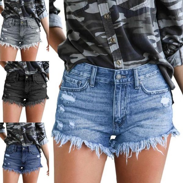 women's shorts summer women jeans high waist denim tassel ripped hole for streetwear, White;black
women's shorts summer women jeans high waist denim tassel ripped hole for streetwear, White;black