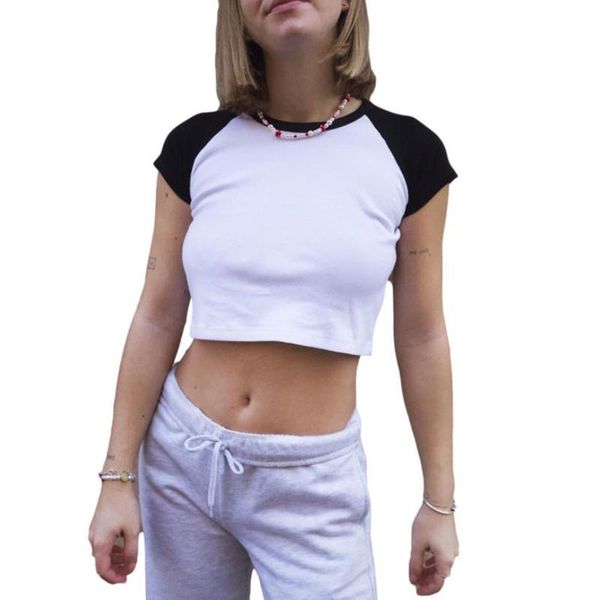 women crop summer adults casual color block short sleeve round neck t-shirt women t-shirt elastic t-shirt summer women's, White
women crop summer adults casual color block short sleeve round neck t-shirt women t-shirt elastic t-shirt summer women's, White