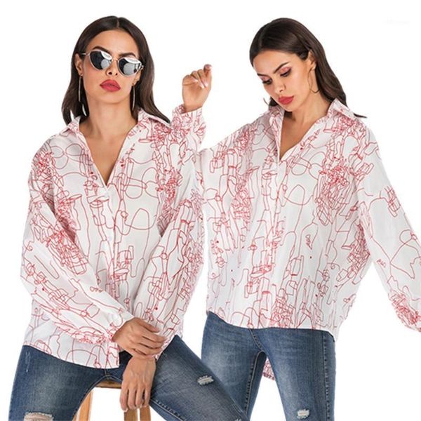 women's blouses & shirts long length blouse for lady fashion loose print shirt casual button street style1 vb3w, White
women's blouses & shirts long length blouse for lady fashion loose print shirt casual button street style1 vb3w, White