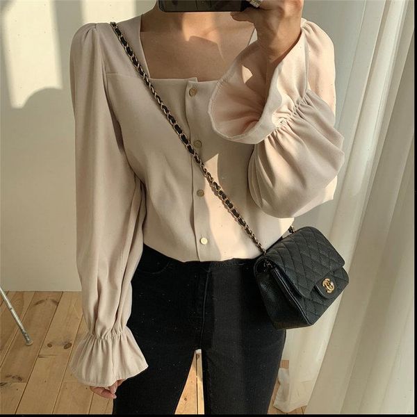 chic all match womens blouses square collar delicate slender flare sleeves solid elegant casual office lady loose shirts, White
chic all match womens blouses square collar delicate slender flare sleeves solid elegant casual office lady loose shirts, White